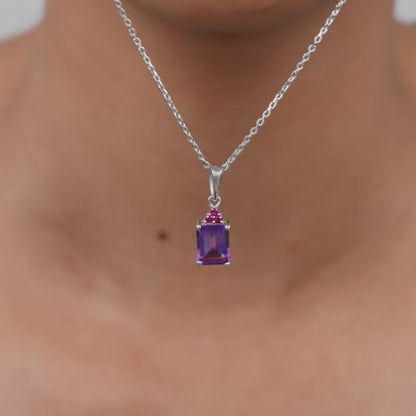 Silver Amethyst Pendant With Link Chain