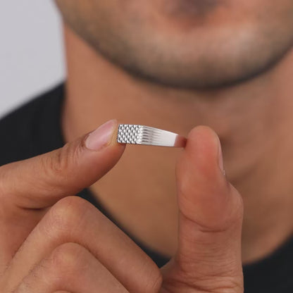 Silver Textured Edge Ring For Him