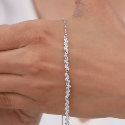 Silver Criss Cross Baguette Bracelet