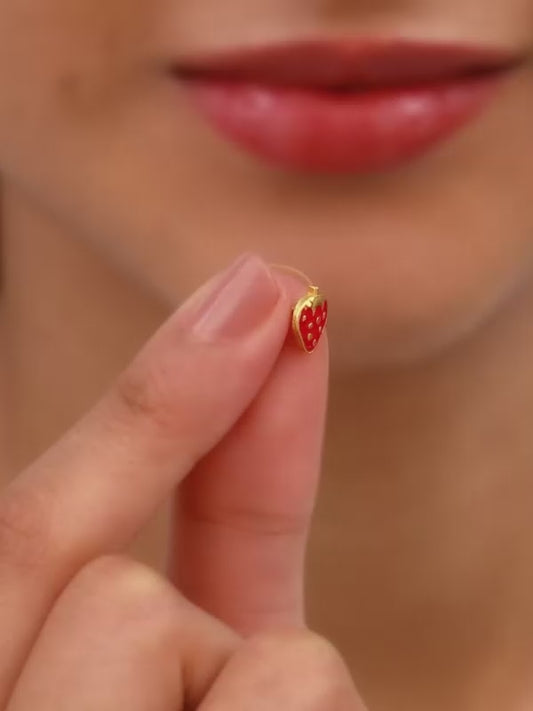 Golden Cute Strawberry Kids Earrings (4-12 yrs)