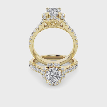 Gold Round Cut Halo Solitaire Diamond Ring