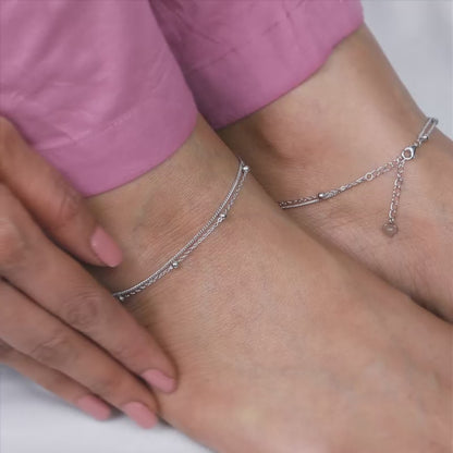 Silver Twinkling Duo Layered Anklet