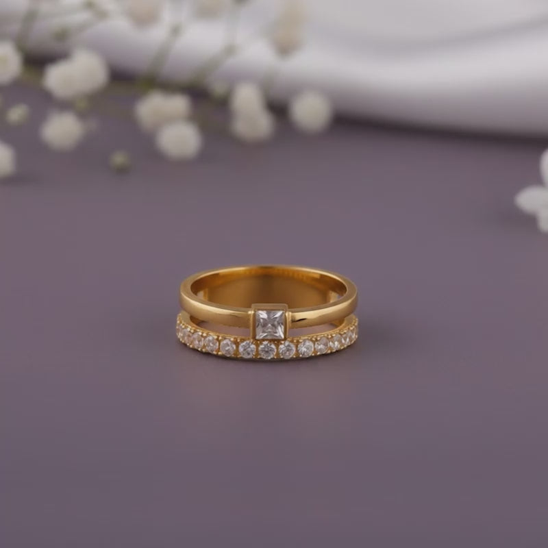 Golden Double Beam Ring