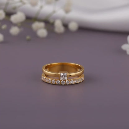 Golden Double Beam Ring
