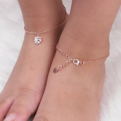 Rose Gold Zirconia Leaf Kids Anklet  (1 - 5 years)