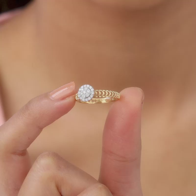 Royal gold ring with a large diamond and smaller accents