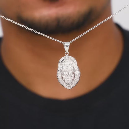Silver Ugra Narasimha Pendant  with Link Chain For Him