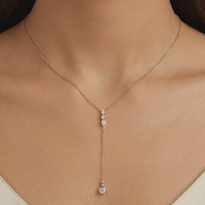 Rose Gold Bezel Lariat Necklace