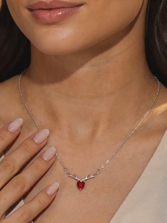 Silver Deer Heart in Red Necklace