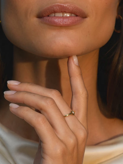 Golden Minimal Evil Eye Ring