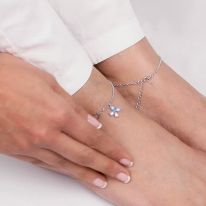 Silver Blue Butterfly Infinity Anklet