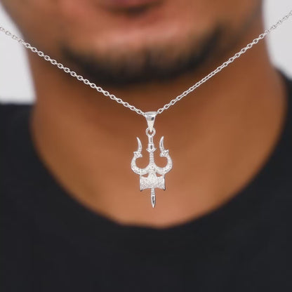 Silver Trishul Pendant with Link Chain For Him