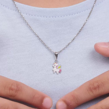 Silver Colourful Unicorn Kids Pendant With Link Chain (7-10 yrs)