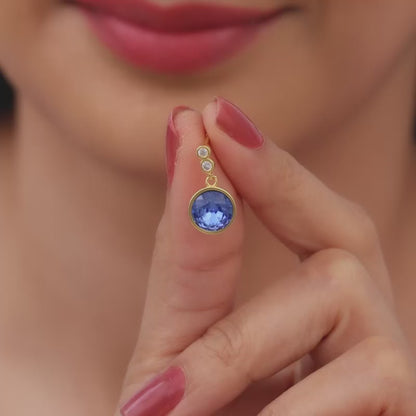 Golden Sapphire Blue Sphere Earrings