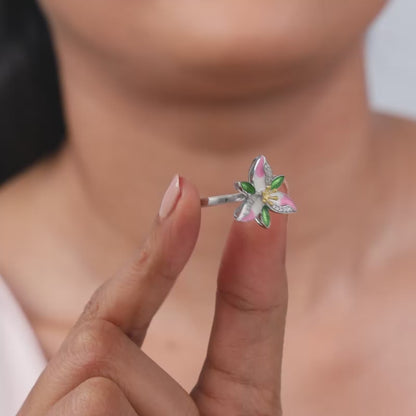 Silver Convertible Pink Trillium Ring