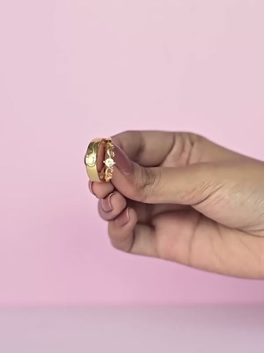 Golden Glowing in Love Couple Rings