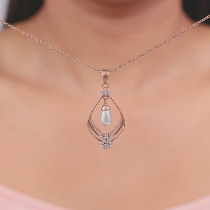 Rose Gold Princess Pearl Pendant With Link Chain