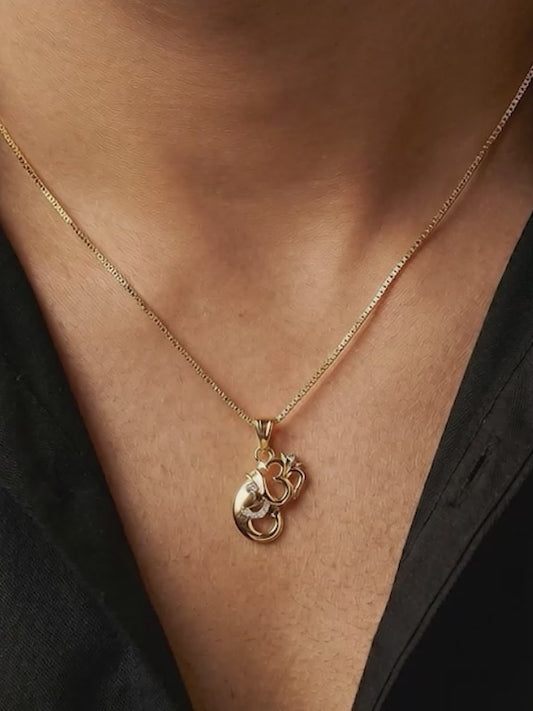 Dual Tone Om Ganesh Silver Pendant With Box Chain For Him