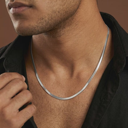Silver Flat Snake Chain For Him