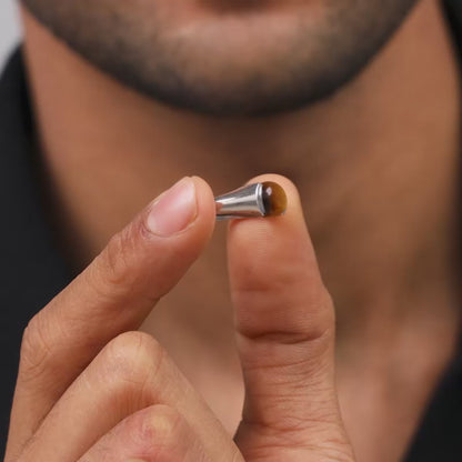 Silver Tiger Eye Men Ring For Him