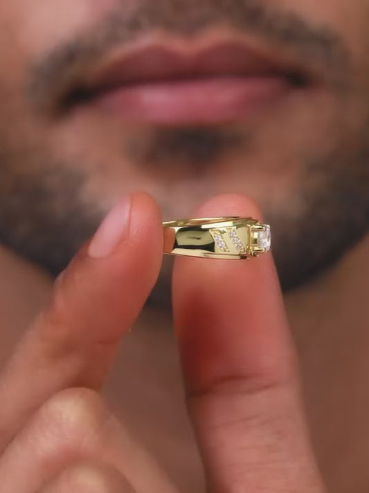 Golden Zircon Ornate Ring For Him