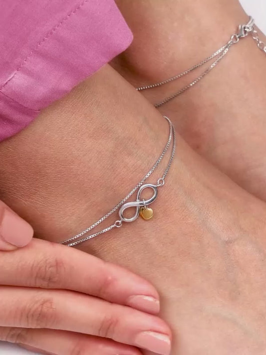 Silver Forever Heart Layered Anklet