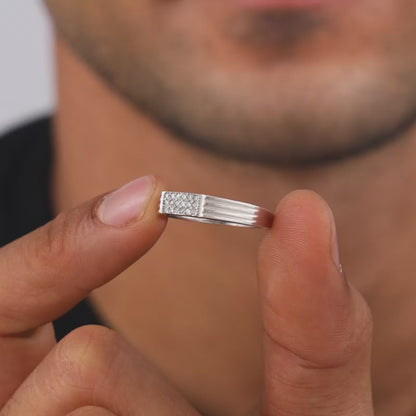 Silver Zircon Rectangle Ring For Him