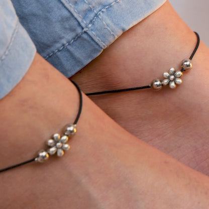 Oxidised Silver Floral Anklet