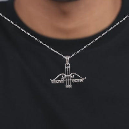 Silver Jai Shree Shyam Pendant With Box Chain For Him