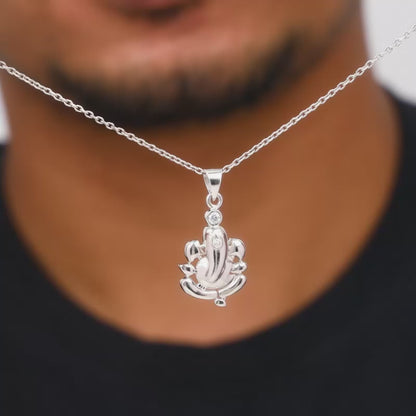 Silver Ganapathi Pendant with Link Chain For Him