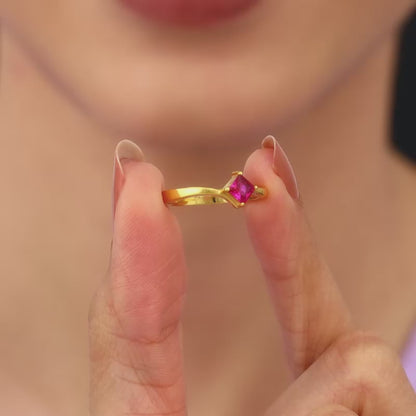 Golden Pink Square Ring