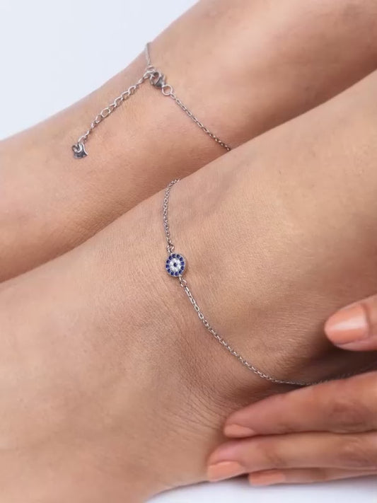 Silver Blue Evil Eye Anklet