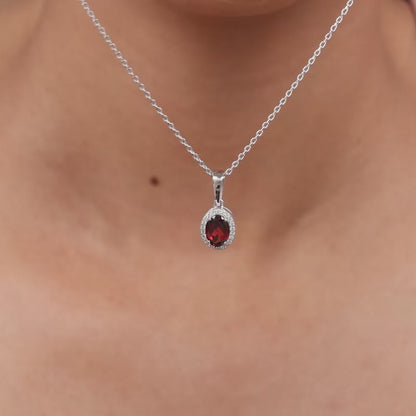 Silver Garnet Glimmer Pendant With Link Chain