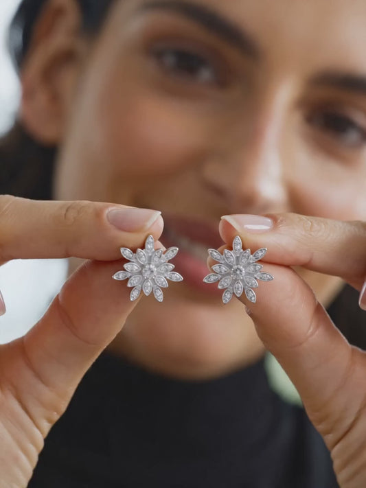 Silver Zircon Shining Star Studs