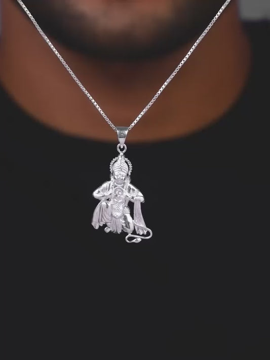 Silver Bhakta Hanuman Pendant with Box  Chain For Him