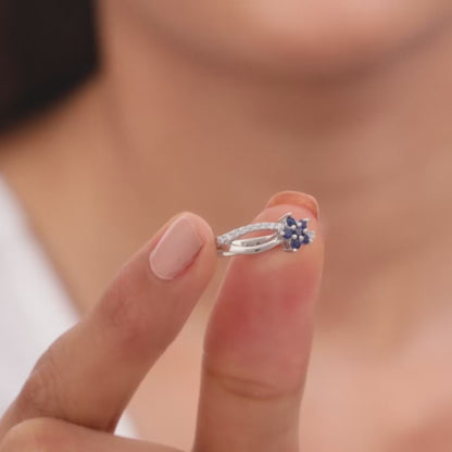 Silver Blue Floral Ring