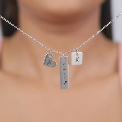 Silver Personalised Initial Charm Pendant With Link Chain