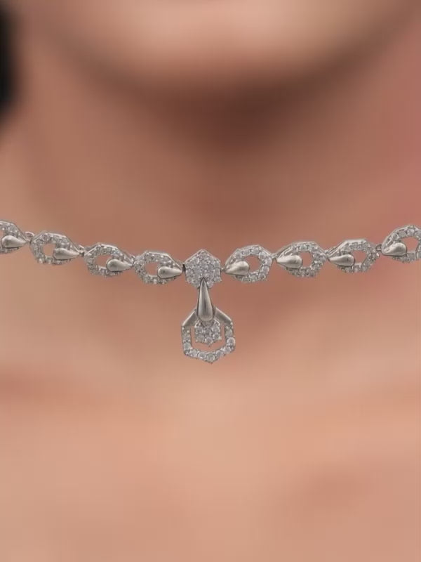 Silver Glittering Hexagon Necklace
