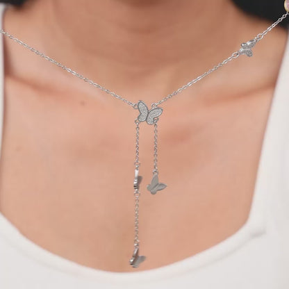 Silver Butterfly Charm Lariat Necklace