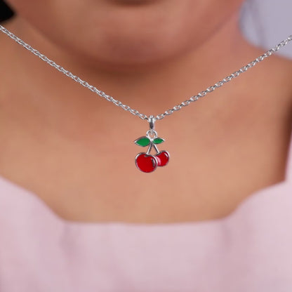 Silver Cherry Kids Pendant with Link Chain