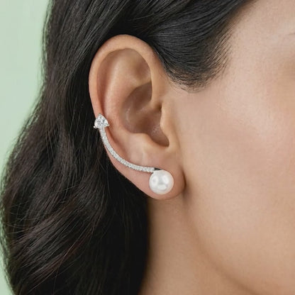 Silver Gina Pearl Climber Earrings