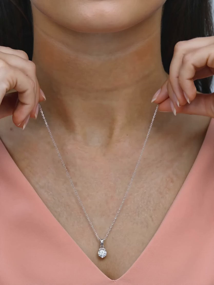 Silver Mini Solitaire Pendant with Link Chain
