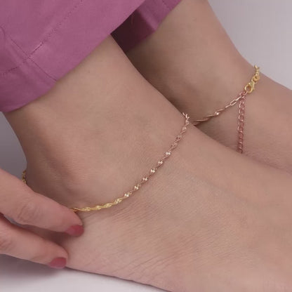 Rose Gold And Golden Rope Chain Anklet