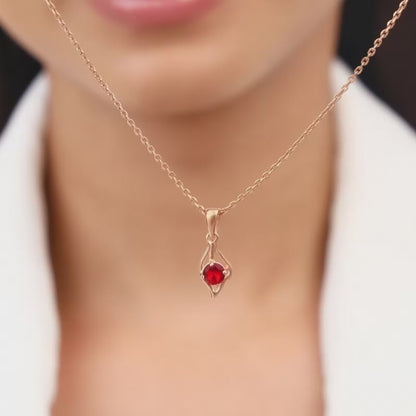 Rose Gold Falling Dew in Red Pendant With Link Chain