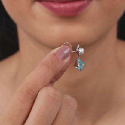 Silver Pearl Prism Drop Earrings