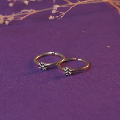 Oxidised Silver Floral Toe Rings