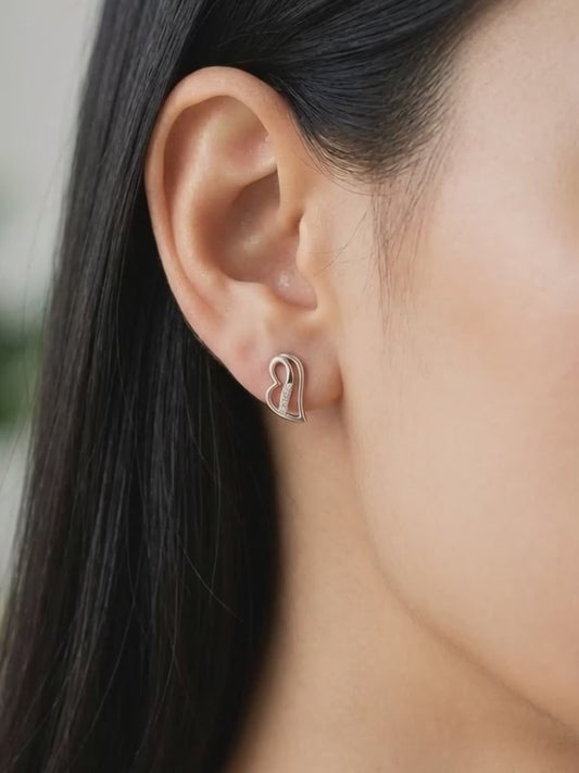Rose Gold Floating Heart Stud Earrings