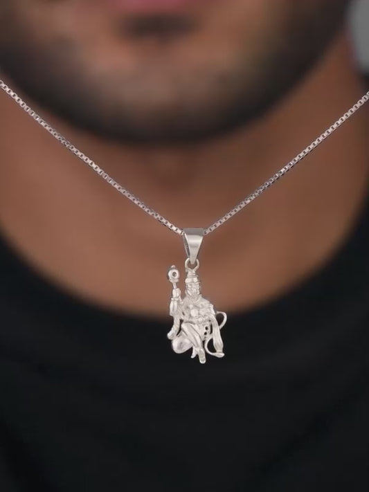 Silver Anjaneya Pendant With Box Chain For Him