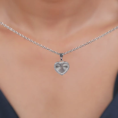 Silver Heart Ray Pendant With Link Chain