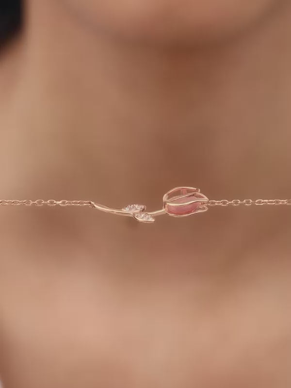 Rose Gold Pink Quartz Flower Bracelet